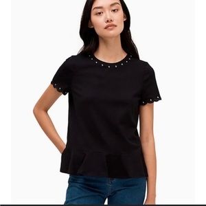 Kate Spade Peplum Studded Black Sparkle Shirt Top Size XS